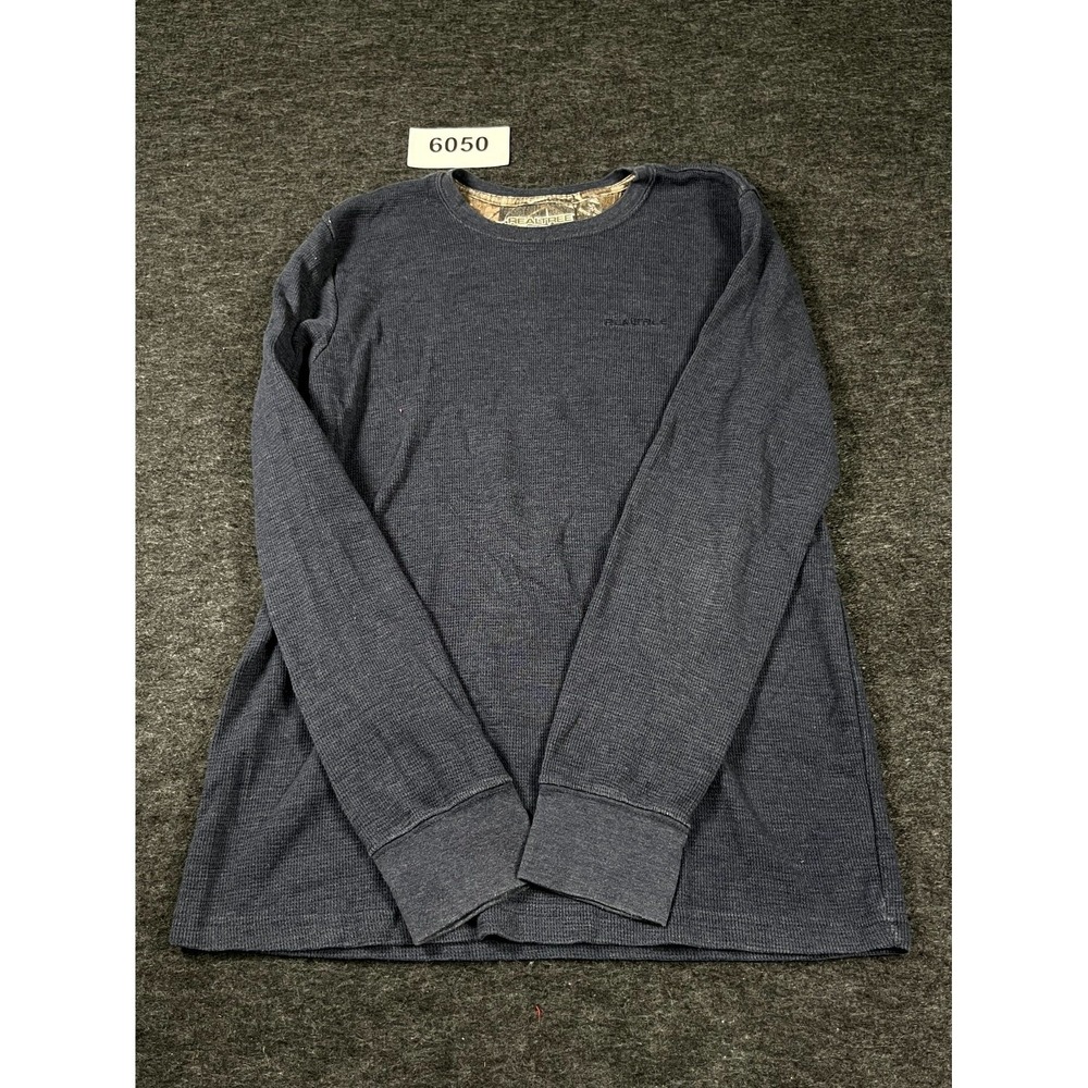 Realtree Thermal Shirt Mens Large Blue Cotton Waffle Knit Crew Neck Casual
